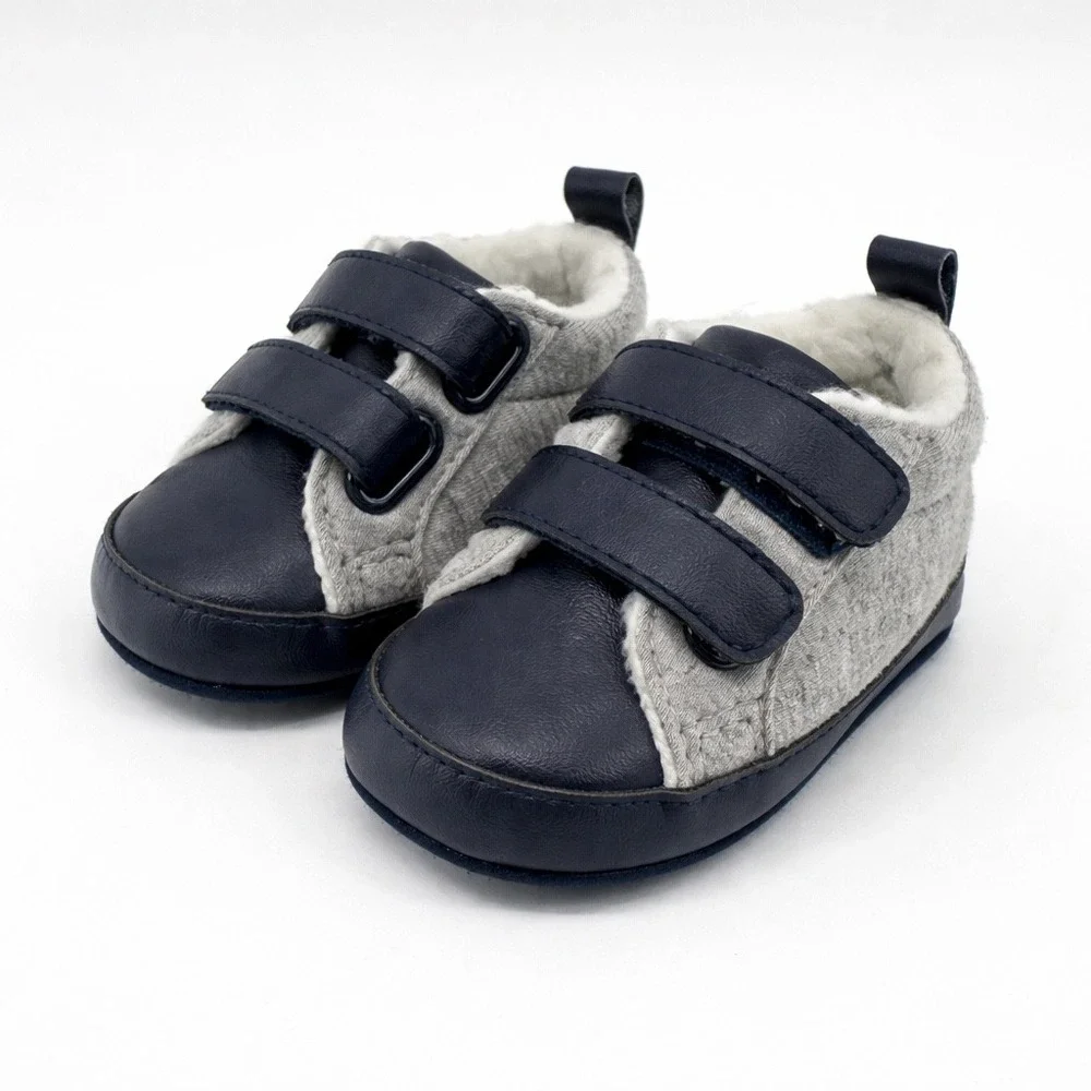 Gymboree Baby Boy Sherpa-Lined Sneakers Navy Gray Size 2 Hook & Loop Crib Shoes